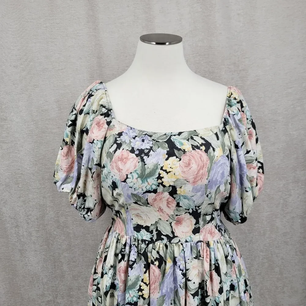 Impromptu 80s Vintage Floral Prom Puff Sleeve Dress Fitted Bodice